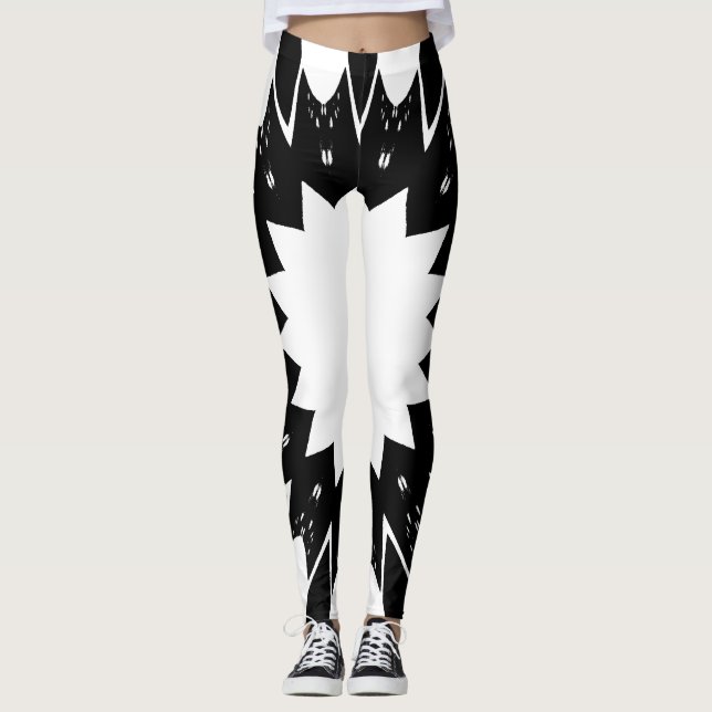 Funny Black and White Star Leggings (Framsida)