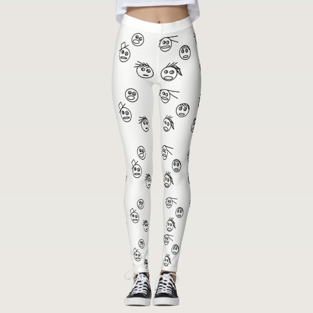 Funny Black and White Stick Man Ansikte Design Leggings (Framsida)