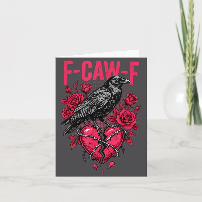 Funny Black Bird F-caw-f Anti Valentines Day Singl Kort (Framsida)