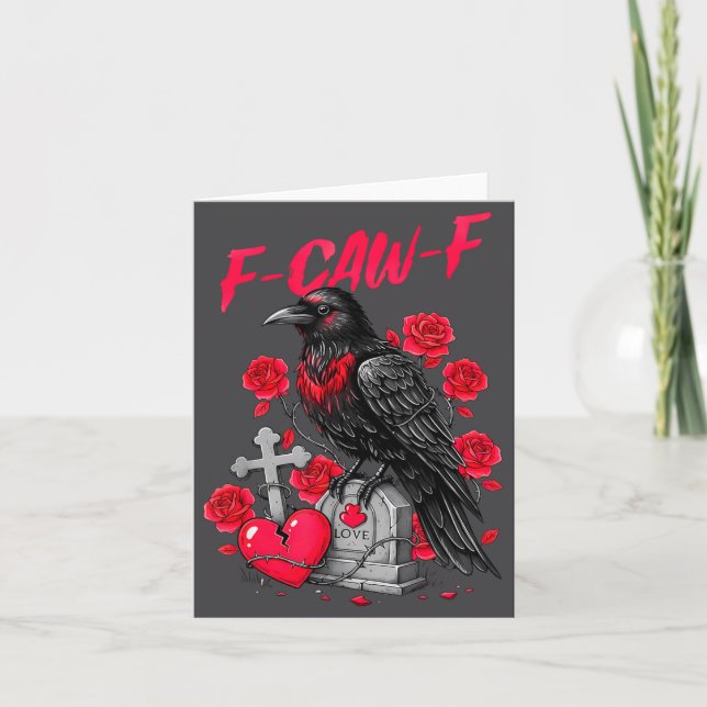 Funny Black Bird F-caw-f Anti Valentines Day Singl Kort (Framsida)