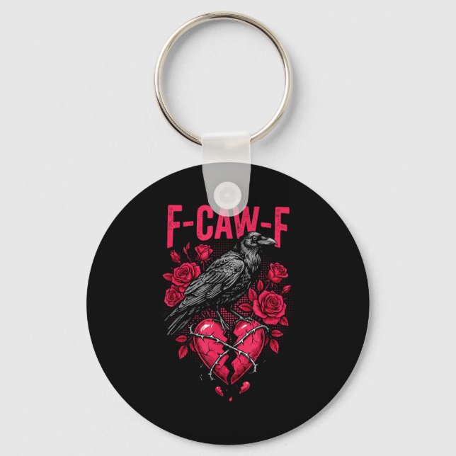Funny Black Bird F-caw-f Anti Valentines Day Singl Nyckelring (Framsida)