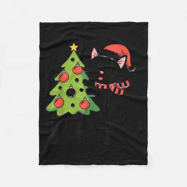Funny Black Ca Pushing Christmas Tree Over Cat Wha Fleecefilt (Framsidan)