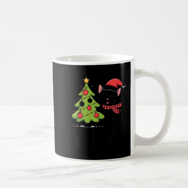 Funny Black Ca Pushing Christmas Tree Over Cat Wha Kaffemugg (Höger)