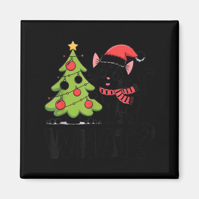 Funny Black Ca Pushing Christmas Tree Over Cat Wha Magnet (Framsidan)