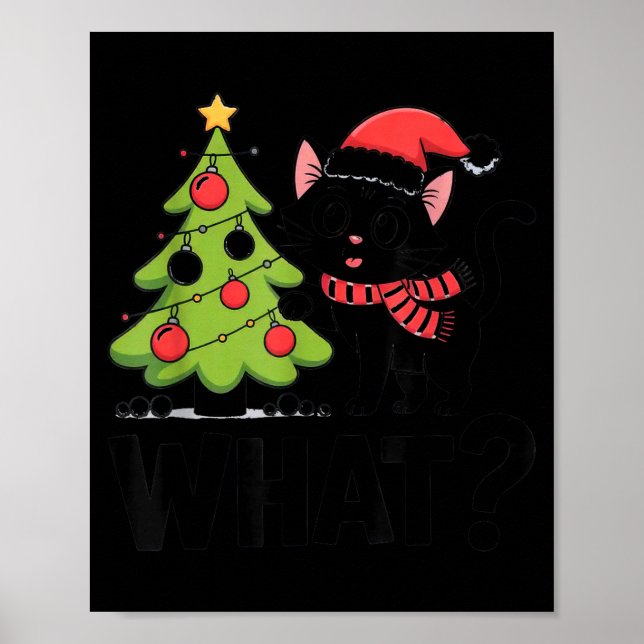 Funny Black Ca Pushing Christmas Tree Over Cat Wha Poster (Framsidan)