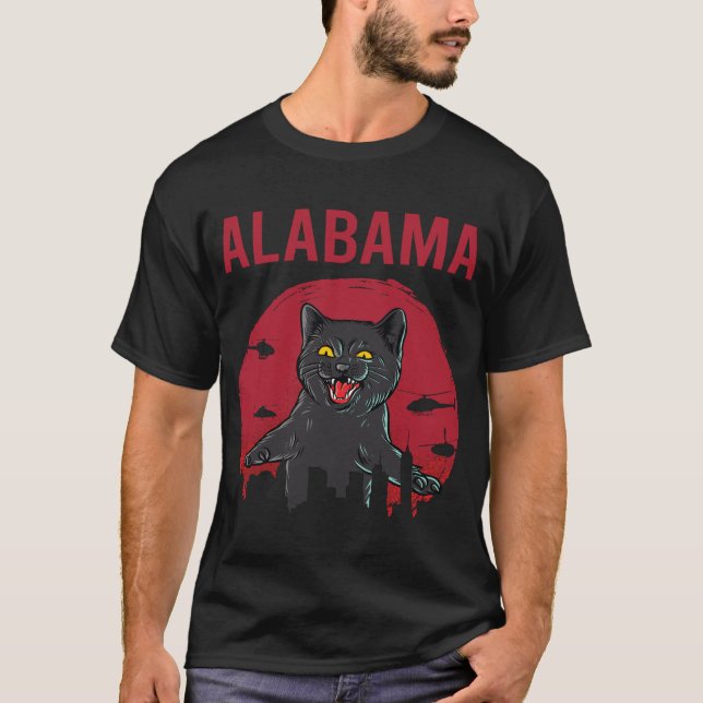 Funny Black Cat Alabama T Shirt (Framsida)