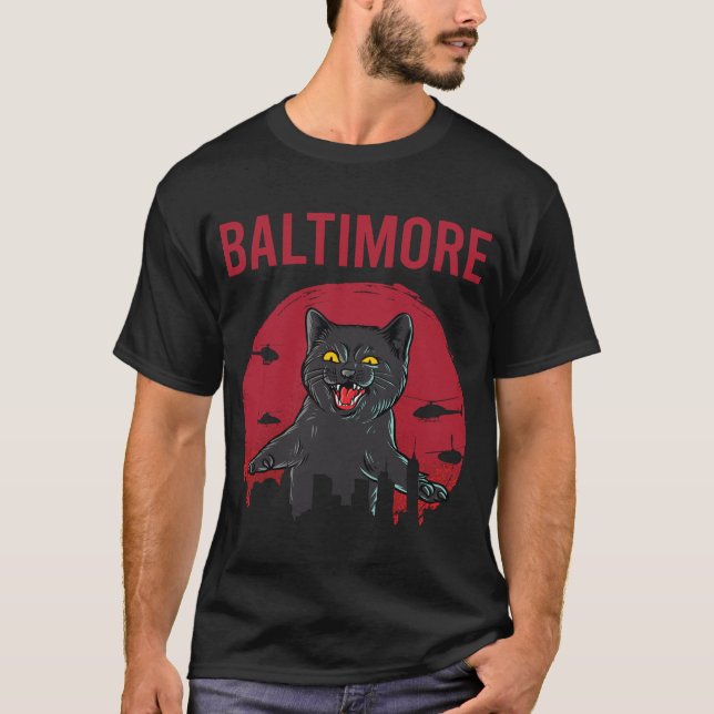 Funny Black Cat Baltimore T Shirt (Framsida)