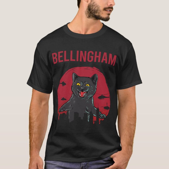 Funny Black Cat Bellingham T Shirt (Framsida)