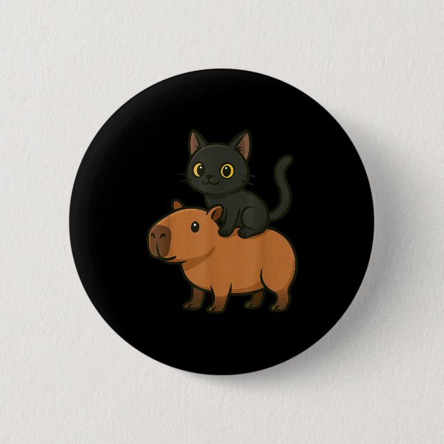 Funny Black Cat Capybara Animal Lover Mamma Pappa  Knapp (Framsida)