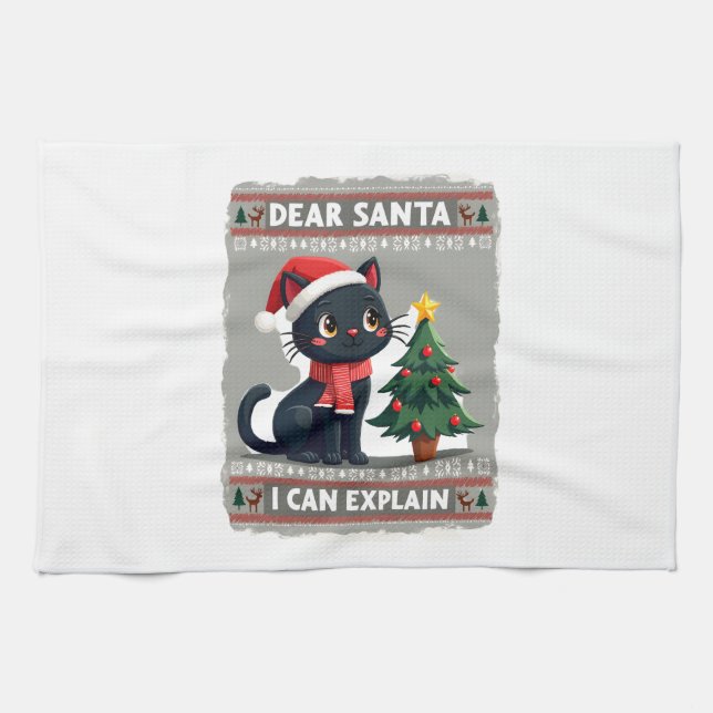 Funny Black Cat Christmas Dear Santa, I Can Explai Kökshandduk (Horisontell)