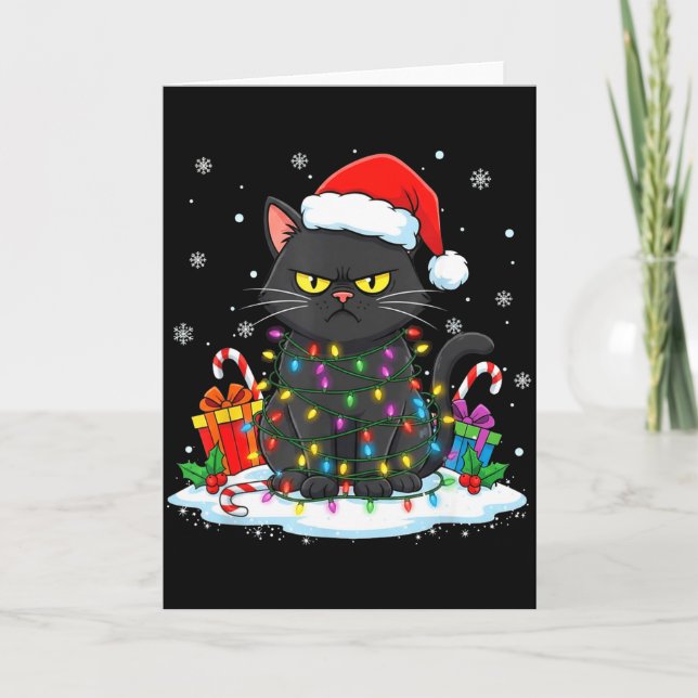 Funny Black Cat Christmas For Men Women Youth Girl Kort (Framsida)