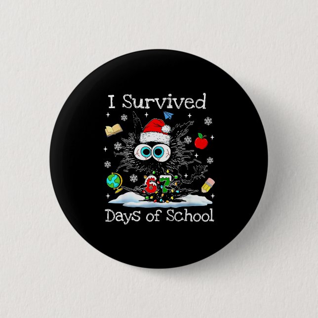 Funny Black Cat Christmas I Survived 67 Days Of Sc Knapp (Framsida)
