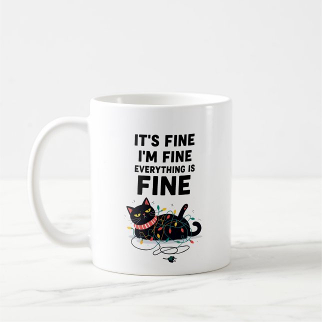 Funny Black Cat Christmas Lights Mug Kaffemugg (Vänster)