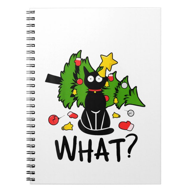 Funny Black Cat Christmas Tree Merry Santa Humor C Anteckningsbok (Framsidan)