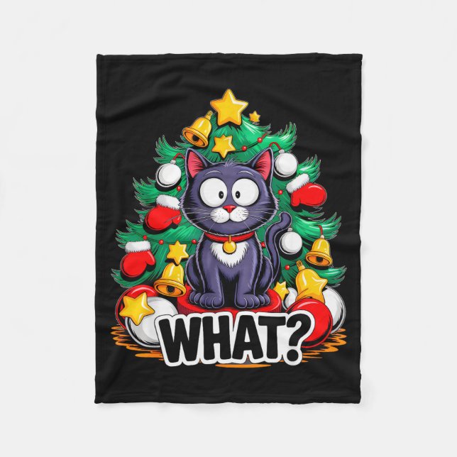 Funny Black Cat Christmas Tree Merry Xmas Humor Ca Fleecefilt (Framsidan)