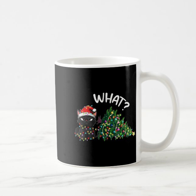 Funny Black Cat Christmas Tree Merry Xmas Humor Ca Kaffemugg (Höger)