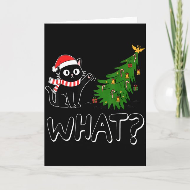 Funny Black Cat Christmas Tree Merry Xmas Humor Ca Kort (Framsida)