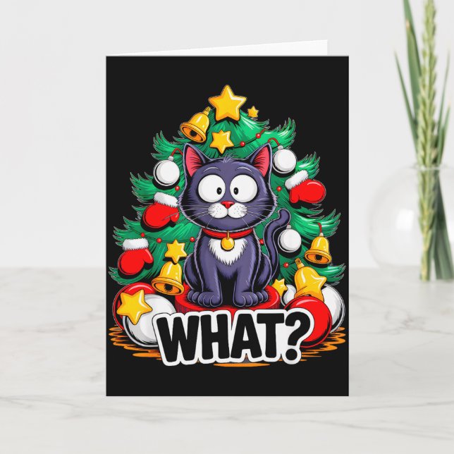 Funny Black Cat Christmas Tree Merry Xmas Humor Ca Kort (Framsida)