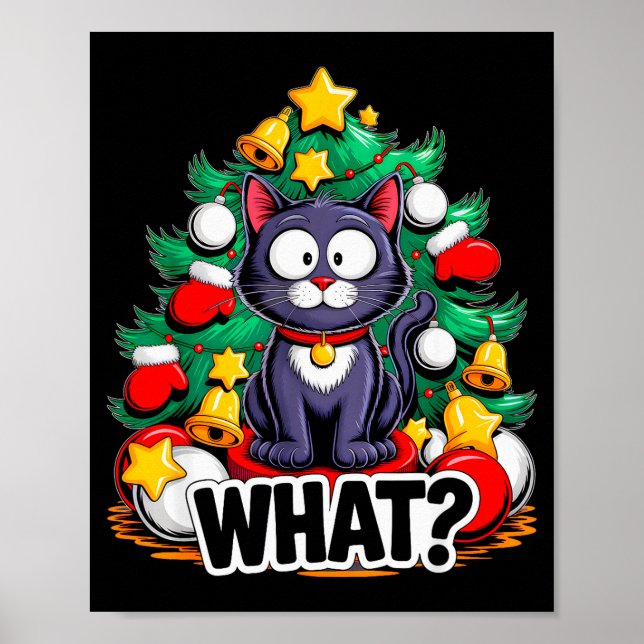 Funny Black Cat Christmas Tree Merry Xmas Humor Ca Poster (Framsidan)