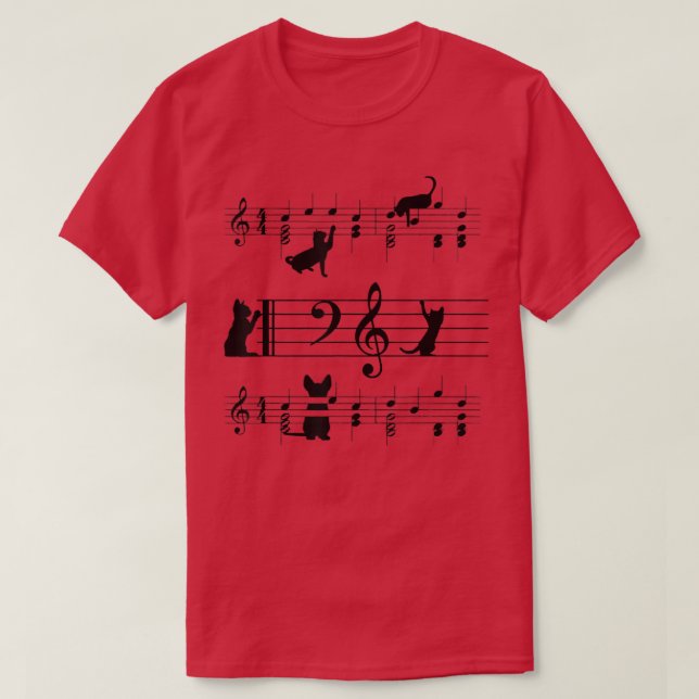 Funny Black Cat Climbing Playing Sheet Music Note  T Shirt (Design framsida)