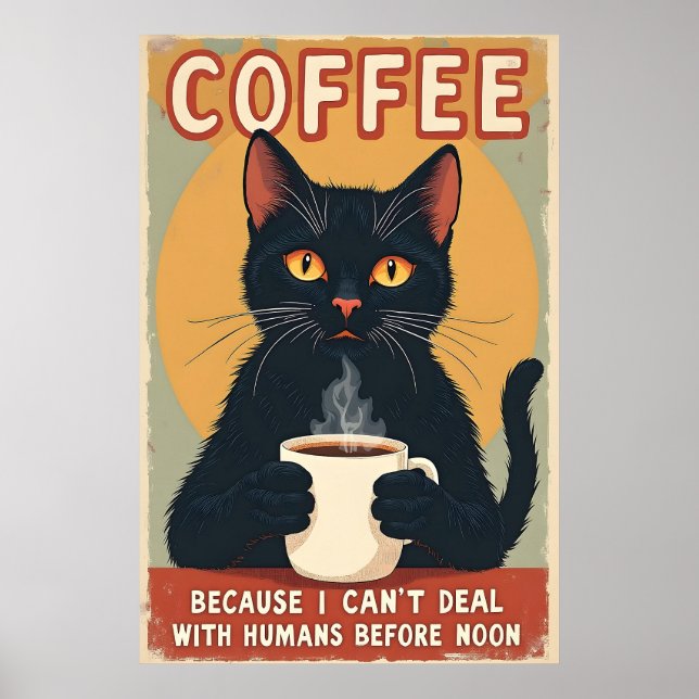 Funny Black Cat Coffee Art Poster (Framsidan)