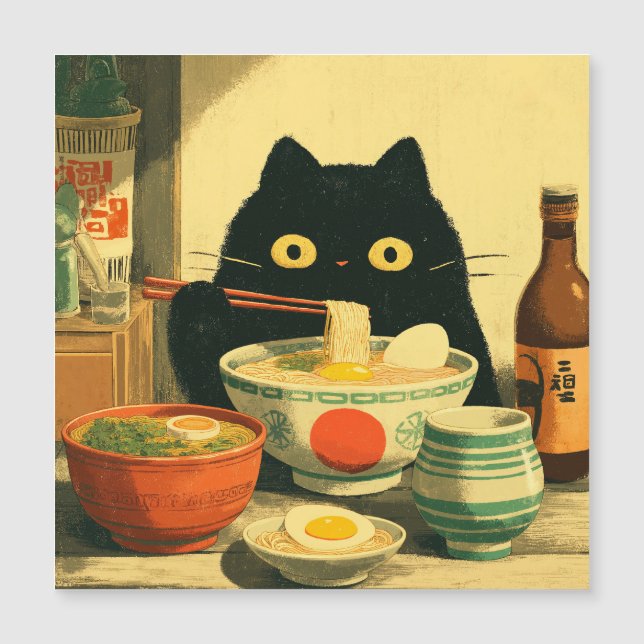 Funny Black Cat Eating Ramen (Framsida)