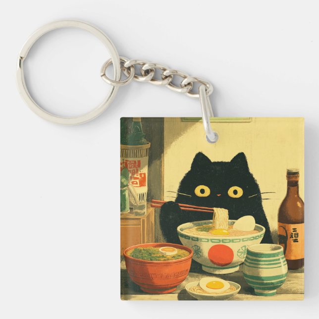Funny Black Cat Eating Ramen | Japansk Vintage (Framsidan)