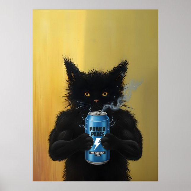 Funny Black Cat Energy Drink Fitness gym Humorous Poster (Framsidan)