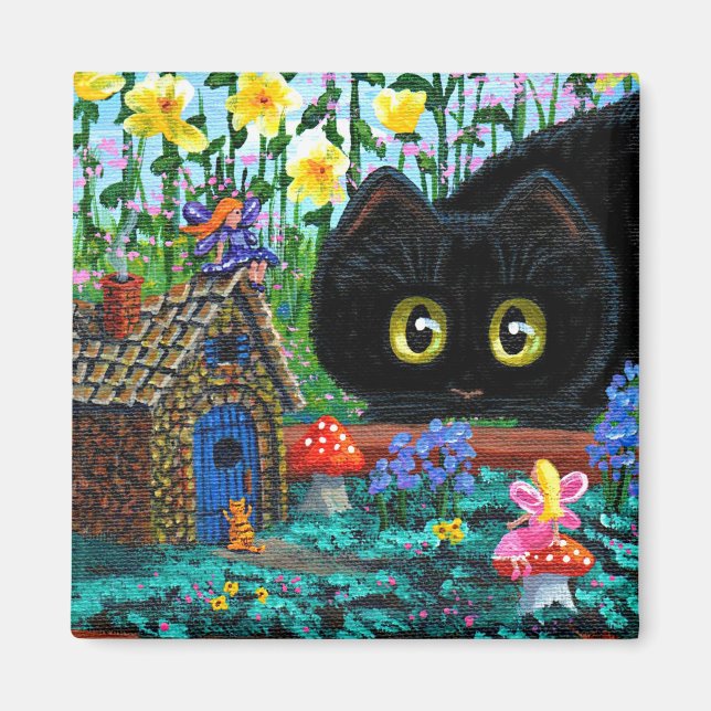 Funny Black Cat Fairy Garden Creationarts Magnet (Framsidan)