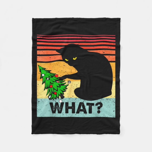 Funny Black Cat Gift Pushing Christmas Tree Over C Fleecefilt (Framsidan)