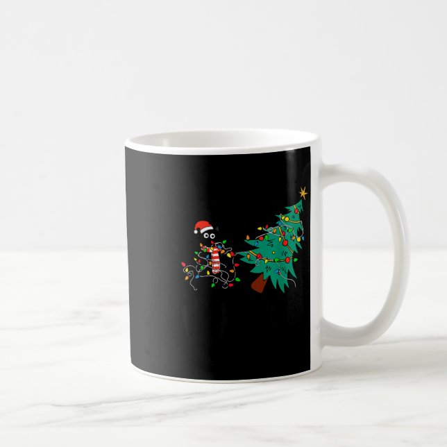 Funny Black Cat Gift Pushing Christmas Tree Over C Kaffemugg (Höger)