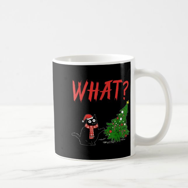 Funny Black Cat Gift Pushing Christmas Tree Over C Kaffemugg (Höger)