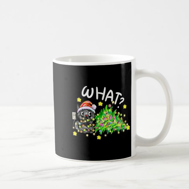 Funny Black Cat Gift Pushing Christmas Tree Over C Kaffemugg (Höger)