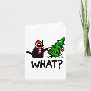Funny Black Cat Gift Pushing Julgran over C Kort