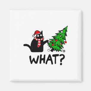 Funny Black Cat Gift Pushing Julgran over C Magnet