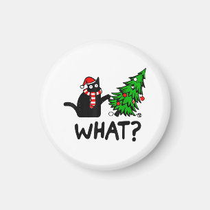 Funny Black Cat Gift Pushing Julgran over C Magnet