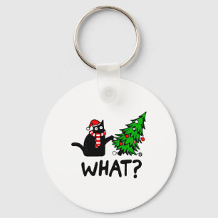 Funny Black Cat Gift Pushing Julgran over C Nyckelring