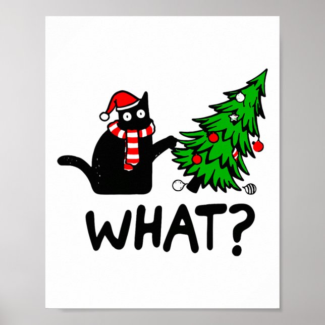 Funny Black Cat Gift Pushing Julgran over C Poster (Framsidan)