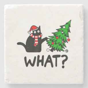 Funny Black Cat Gift Pushing Julgran over C Stenunderlägg