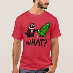 Funny Black Cat Gift Pushing Julgran over C T Shirt