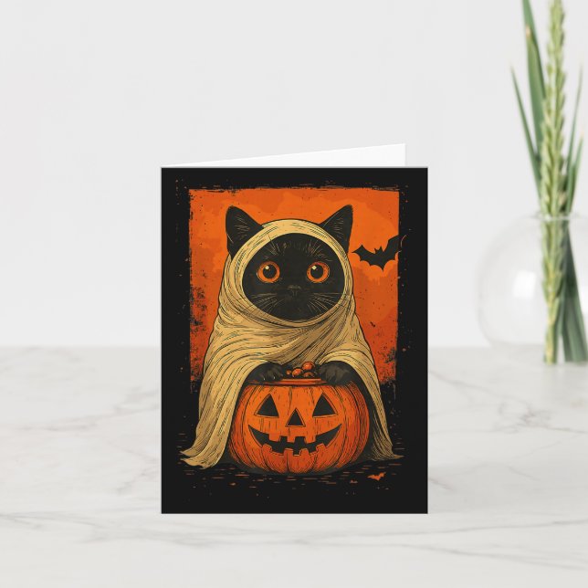 Funny Black Cat Halloween Pumpkin Spooky Ghost Cos Kort (Framsida)
