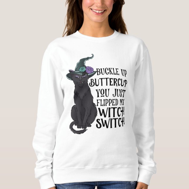 Funny Black Cat Halloween Sweatshirt T Shirt (Framsida)