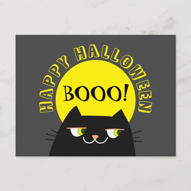 Funny Black Cat Halloween Vykort (Framsida)