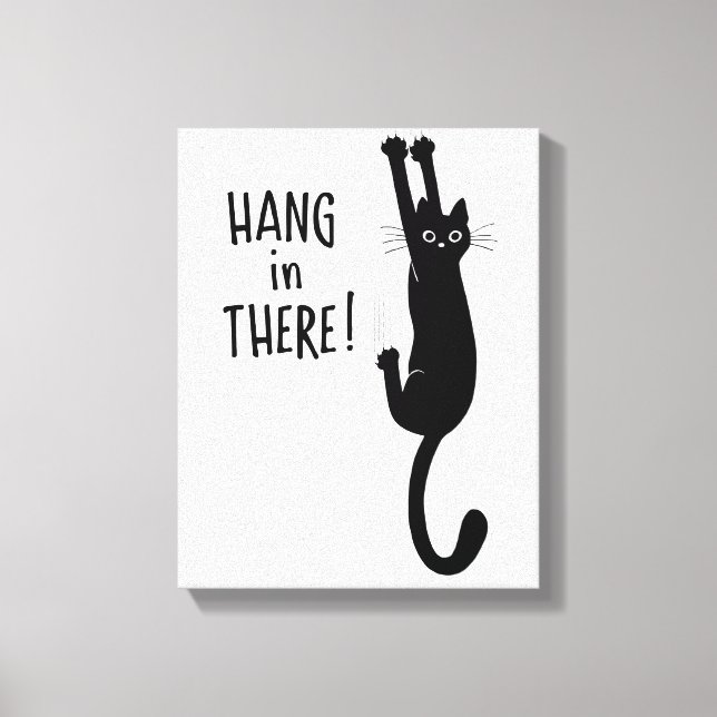 Funny Black Cat Hanging On | Häng där! Canvastryck (Framsida)