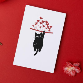 Funny Black Cat Hanging Out Valentine's Day Julkort