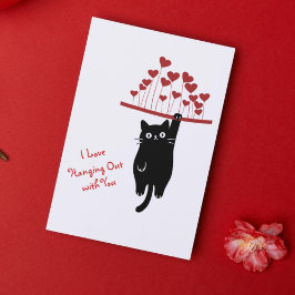 Funny Black Cat Hanging Out Valentine's Day Julkort
