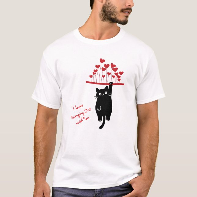 Funny Black Cat Hanging Out Valentine's Day T Shirt (Framsida)