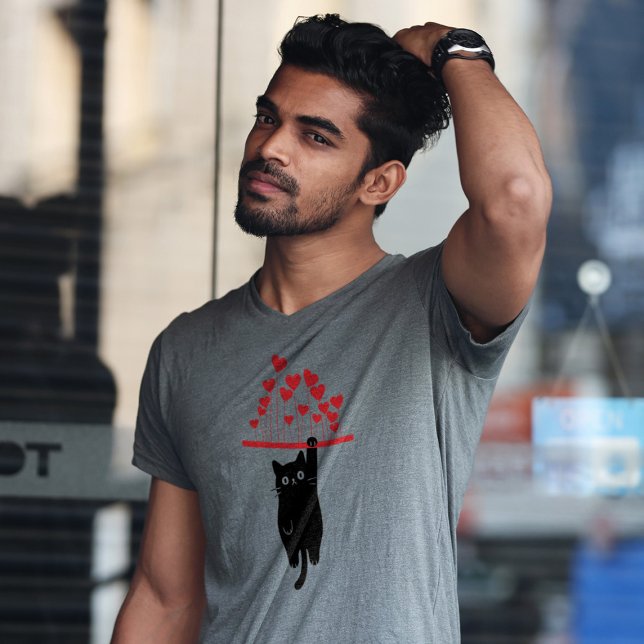 Funny Black Cat Hanging Out Valentine's Day T Shirt (Skapare uppladdad)
