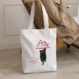 Funny Black Cat Hanging Out Valentine's Day Tygkasse