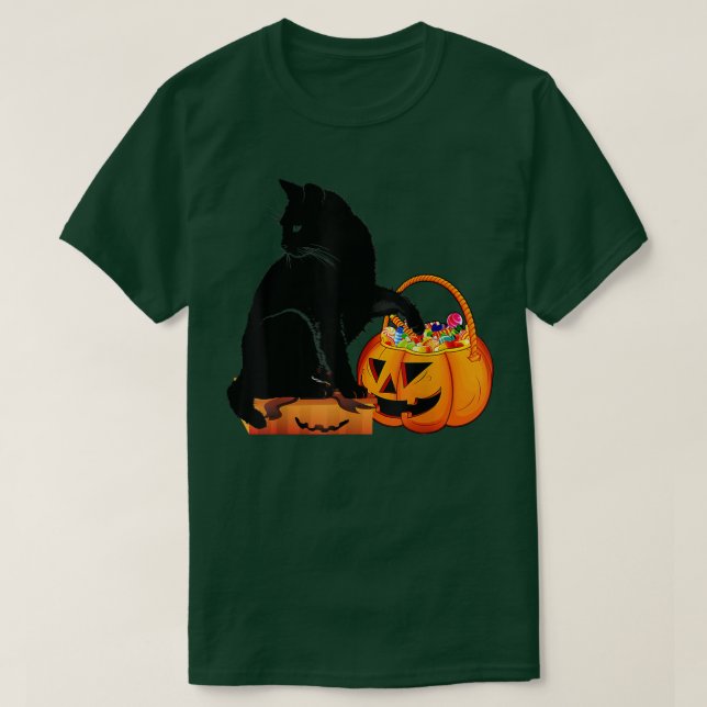 Funny Black Cat Jack O'Lantern Pumpkin Sweet Cand T Shirt (Design framsida)